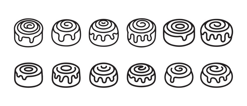 Collection of cinnamon roll icons. with icing drips, flat design vector illustration.