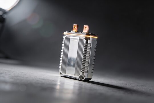 Silver electrical relay component with copper terminals on gray surface