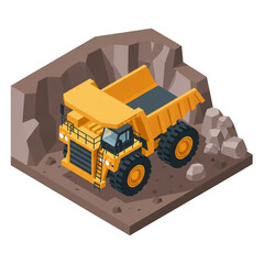 Yellow mining dump truck in a quarry isometric illustration. © Wahyu