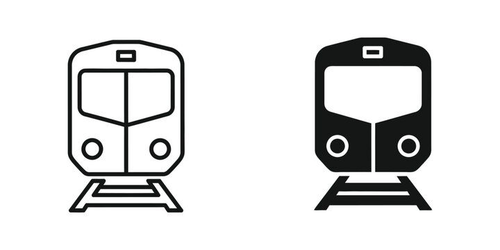 Comparison of a white and black subway train front views on tracks