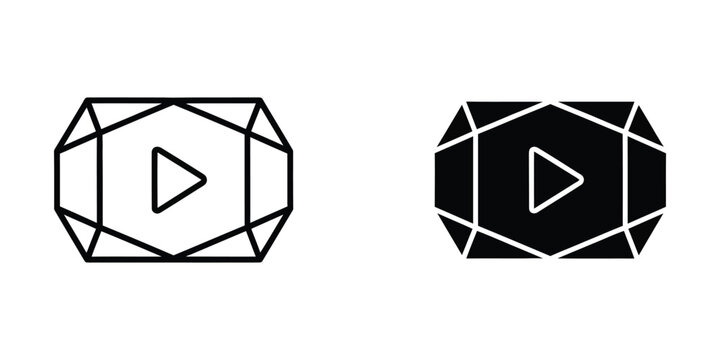 Geometric play button designs in contrasting color schemes