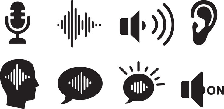 Audio Communication Symbols and Icons Set on White Background