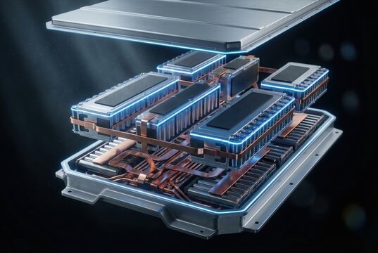 Electric vehicle battery pack with cooling system close-up
