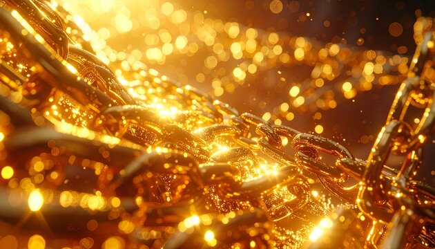 暗い背景に黄金の鎖が豪華に重なりキラキラと輝くエレガントな光のテクスチャ背景素材
