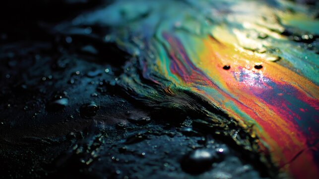 Toxic sludge rainbow creating abstract vibrant pattern