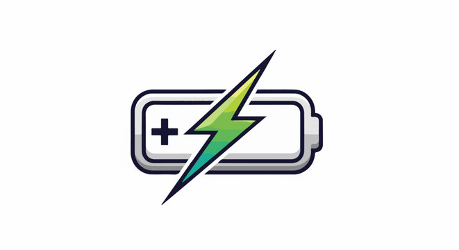 A stylized battery icon with a green lightning bolt indicating power