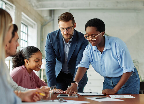 Group of young business people having a meeting or presentation and seminar in the office. Portrait of a young businessman leader