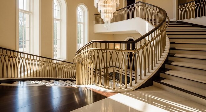 Elegant staircase with chandelier