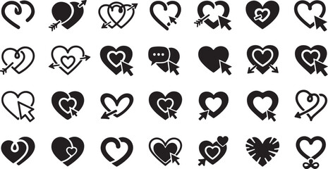 Fototapeta premium Collection of black heart icons and symbols