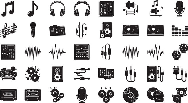 Music and audio equipment icon set collection