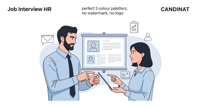 Job Interview HR: Candidate and Recruiter Discussing CVs on a Presentation Screen