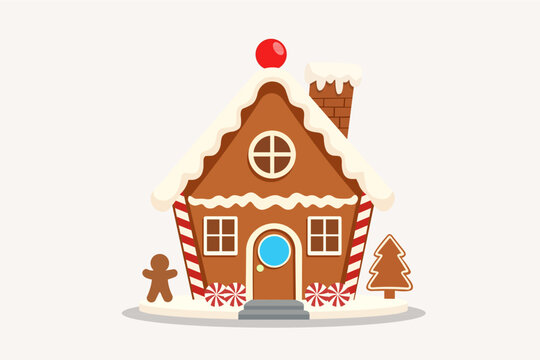 Christmas Gingerbread House with Gingerbread Man and Candy Decoration Vector