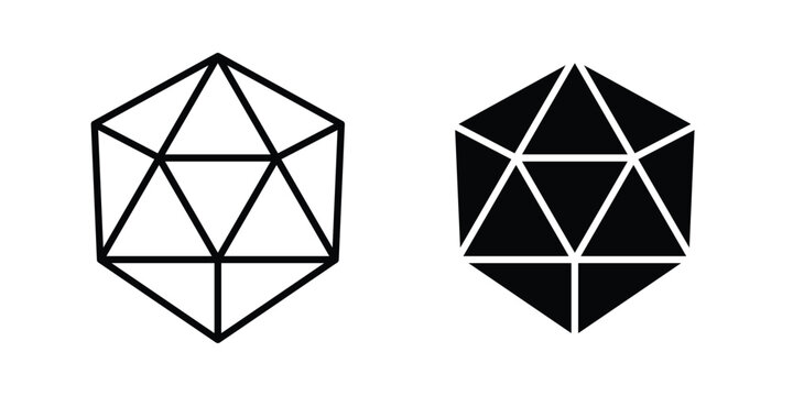 Dice d20 icon set vector symbol in black filled and stroke style