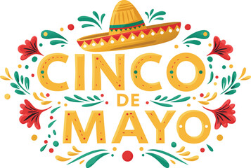 Naklejka premium Vibrant cinco de mayo celebration logo with sombrero and floral elements