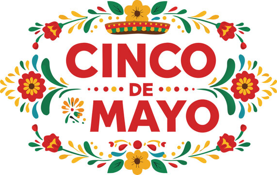 Vibrant cinco de mayo celebration logo with flowers and crown