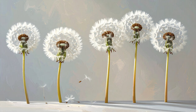 Dandelions seeds blowing in the wind