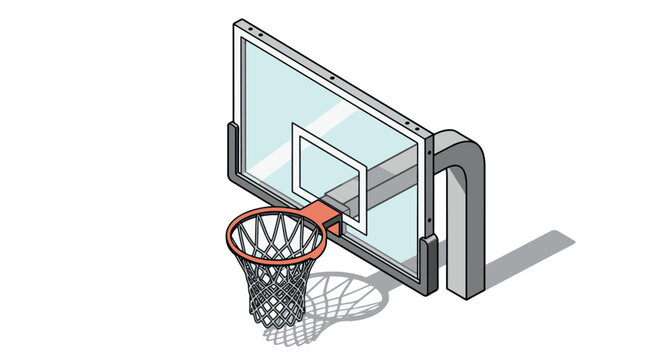 Modern isometric basketball hoop with a transparent backboard and orange rim, ideal for sports and goal-oriented designs.