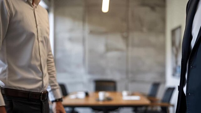 Business Professionals Standing in Modern Office During Corporate Discussion Meeting