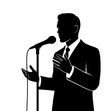 Silhouette of a Man Giving a Speech at a Podium.
