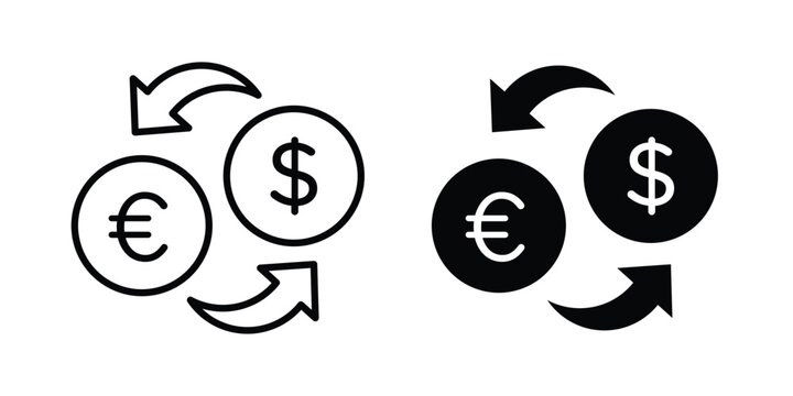 Money exchange icon set vector symbol in black filled and stroke style