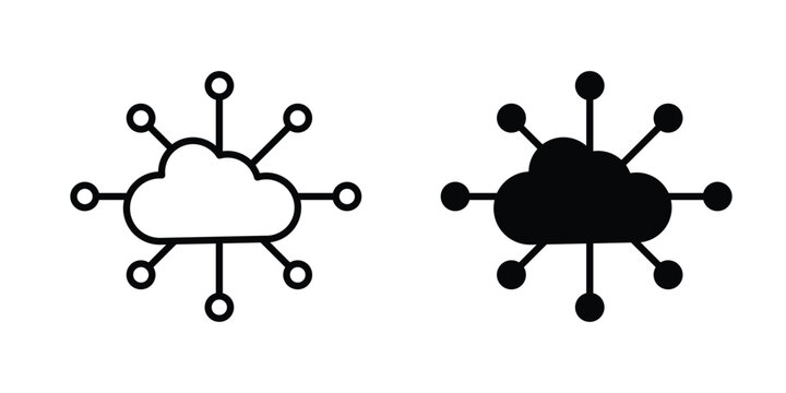 Network cloud icon set vector symbol in black filled and stroke style