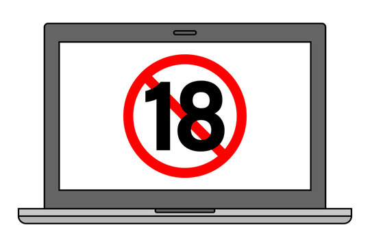 パソコン画面に18禁の禁止マークが表示されたイメージ イラスト ベクター素材