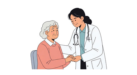 Fototapeta premium Doctor and nurse smiling while talking to a patient in a healthcare setting