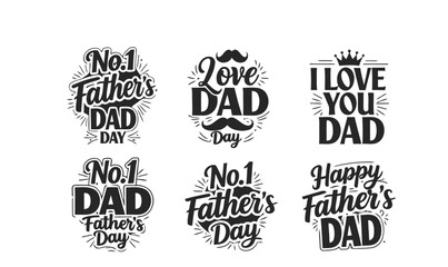 Fototapeta premium Father's day typographic logos no 1 dad love you dad happy father's day creative lettering designs with mustache and crown set of six.