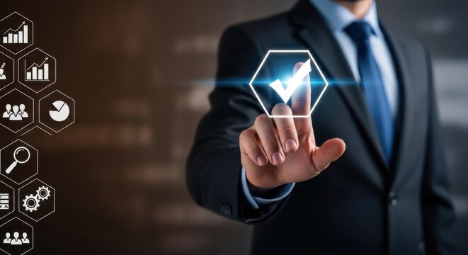 Businessman interacting with a futuristic digital interface