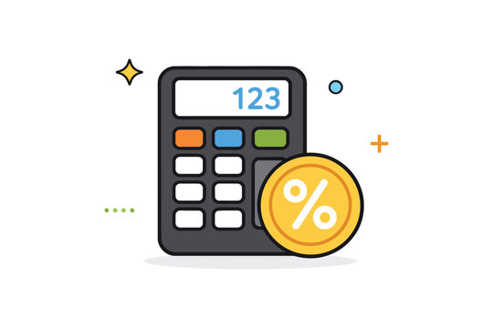 Illustration of a calculator with a percentage coin symbolizing financial calculations