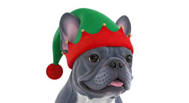 French Bulldog Wearing Festive Elf Hat