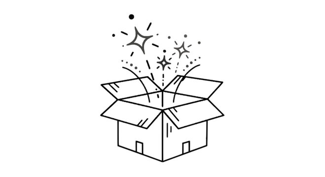 An open box with stars and sparkles bursting out of it symbolizing surprise or discovery isolated on transparent background, Vector