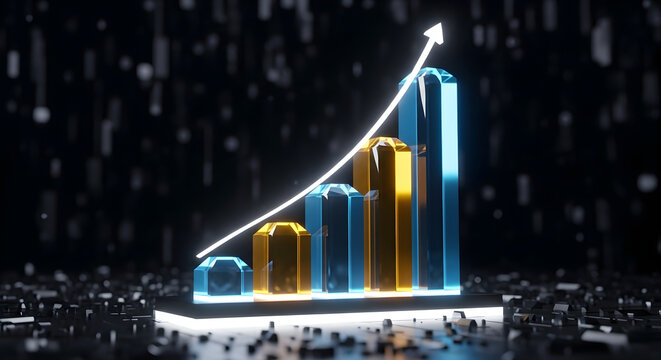 Digital financial growth graph with upward trend, symbolizing economic progress and success in the digital age, showcasing data visualization