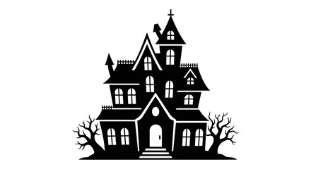 Fototapeta premium haunted house vector illustration for halloween spooky night scene