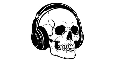 Fototapeta premium halloween skull with over-ear headphones spooky music concept vector illustration