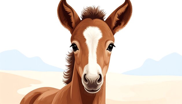 Portrait of a young foal in a desert landscape