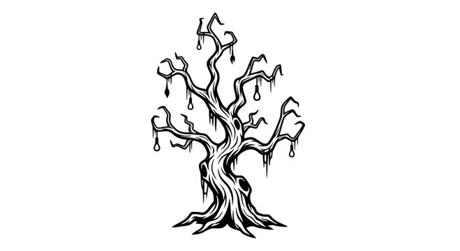 Halloween haunted dead tree with hanging nooses vector illustration
