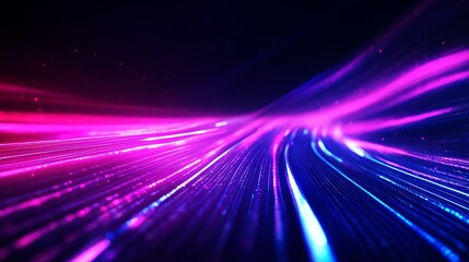 Fototapeta premium A vibrant digital illustration of neon pink and blue lights speeding through a dark space