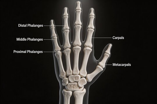 Human hand bone anatomy diagram