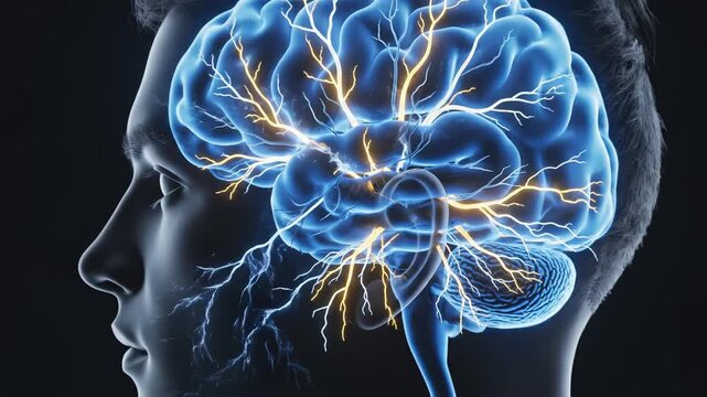 Human brain anatomy illustration for commercial backgrounds, digital design, and advertising