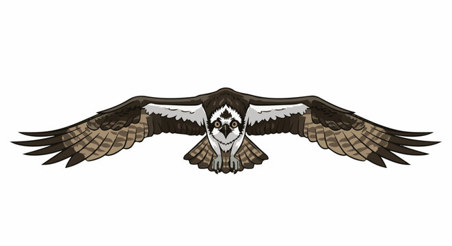 Bird of prey in flight with spread wings, pixel art