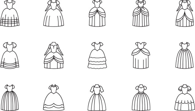 Black and white of women in different dresses and skirts fashion