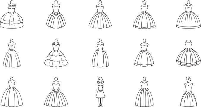 Black and white of women in floor-length gowns with diverse hairstyles fashion floor-length dresses