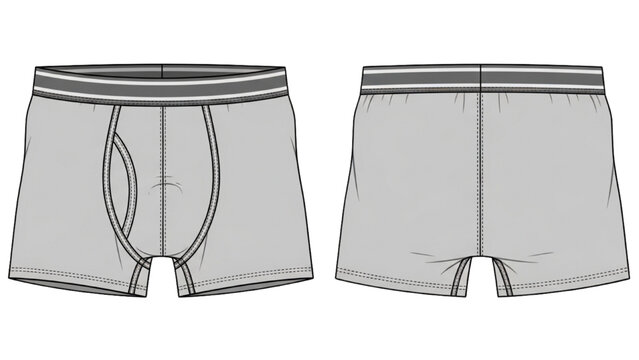 Vector CAD drawing of men's boxer shorts from front and back