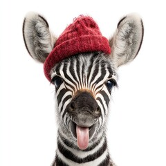 Obraz premium A cute baby zebra sticking out its tongue cutely portrait animal photo.