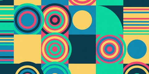 Fototapeta premium Vibrant abstract concentric circles and geometric patterns in psychedelic colors