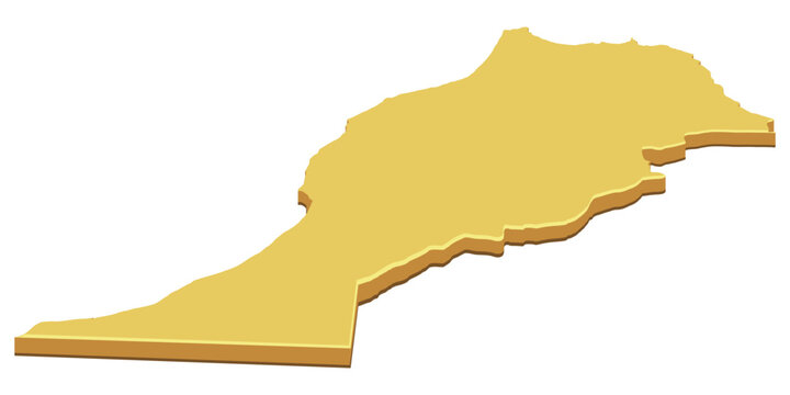 3D Yellow map of Morocco representing national wealth, economic growth, and North African geographic prominence (cut out)