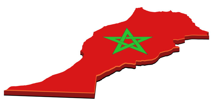 3D map of Morocco featuring the national flag colors and green pentagram, symbolizing North African heritage, patriotism, and geopolitical sovereignty (cut out)