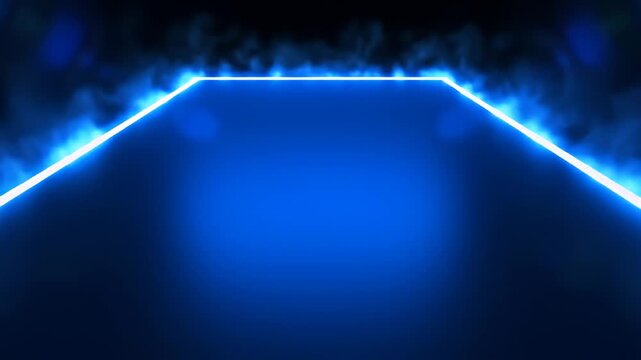 Blue neon glow trapezoid shape on dark black background