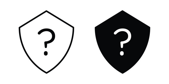 Shield interrogation icon set vector symbol in black filled and stroke style